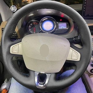 Cubierta de cuero de costura de volante totalmente negra para Renault Megane 3 2008-2016 - Imagen 1 de 8