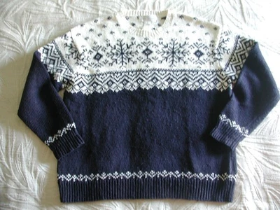 Jones New York Hand Knit Navy & White Snowflake Pullover Sweater  Women's Medium - Image 1 of 4