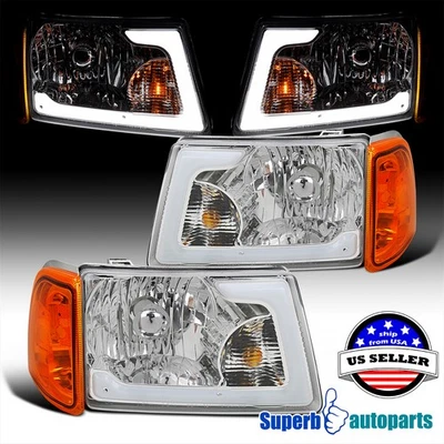 Fits 2001-2011 Ford Ranger Headlights w/ LED Tube Amber Corner Light Left+Right Foto 1 de 4