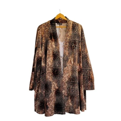 MAGGIE BARNES Open Tunic Cardigan Womens Plus Sz 2X Brown Long Sequins Stretchy - Image 1 of 2