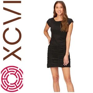 XCVI Wearables Aviana Black Ruched Stretch Poplin Dress Size M - Picture 1 of 7
