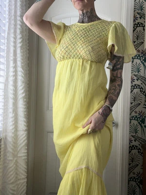 Maxi Vestido de Colección Deadstock Años 60 Peggy Barker Calado Pradera Ángel Festival Casa de Campo Foto 1 de 4