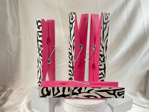 (4) HUGE Pink'n Black’n White Clothes Pins, wood, Great Condition 9x2x1 inches - Picture 1 of 6