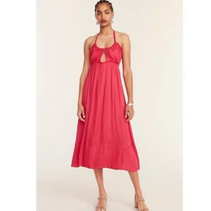 Neu mit Etikett J. Crew Collection Neckholder Cutout Kleid aus federleichtem Satin Wildhibiskus - Bild 1 von 7