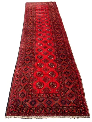 Rare Hand Knotted Vintage Afghan Turkmen Moori Wool Area Runner Rug 9 x 3 Ft - Image 1 of 4