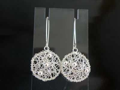 Pendientes colgantes largos vintage de plata de ley 925 modernistas envueltos en alambre Foto 1 de 4