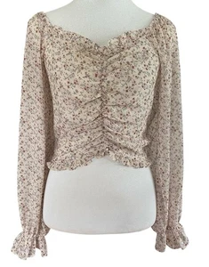 Willow & Root Forum Fairy Milkmaid Floral Cropped Boho Chiffon Top Size Medium - Picture 1 of 9