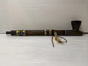 Pipa da fumo decorativa nativi americani indiani (resina legno pesante) grande 14,5" - Foto 1 di 7