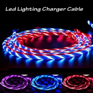 LED Flowing Charger Micro USB Cable Fast Charging Type-C 8pin for iPhone Android - Picture 1 of 15