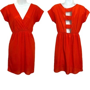 SOPRANO Mini Abito Manica ad Aletta con Tasche Taglia Media Rosso Scollo a V Foderato Ritaglio Schiena - Foto 1 di 4