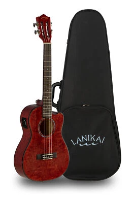 Lanikai Quilted Maple Red Stain Acoustic/Electric Baritone Ukulele +Case Uke NEW - Image 1 of 4