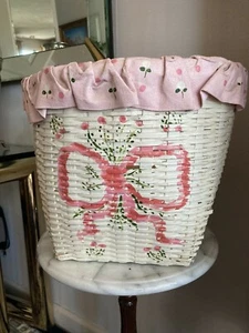 Vintage White Wicker Handcrafted Basket 10” High X 40” Around Vinyl Edging - Picture 1 of 9