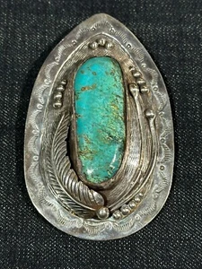 Native American Large Turquoise & Silver Pendant Bernice Bonney 67g Purc. 1975 - Picture 1 of 5