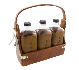 Vintage MCM Kraftware NY 3 Glass Liquor Bottle Carrier Caddy Portable Barware - Picture 1 of 18