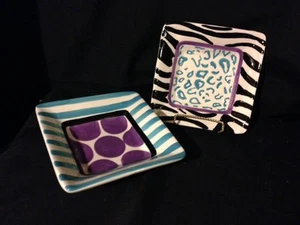 SET OF 2 DEI DENNIS EAST CERAMIC 6" SQUARE DISHES FUNKY ART DECOR - Picture 1 of 4