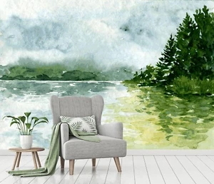 3D Green Tree Plant River Painting 2025 Papel pintado mural Reino Unido Jenny - Imagen 1 de 6
