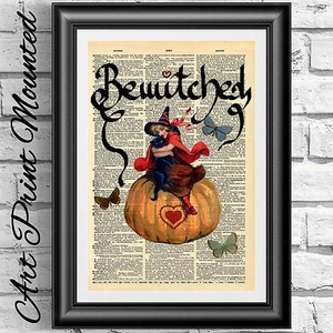 Dictionary art print witch wiccan pagan halloween pumpkin black cat poster decor - Picture 1 of 3
