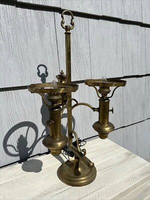 Antique Brass Double Arm Victorian Style Student Lamp 6” Shade Holders LARGE! - Image 1 of 4