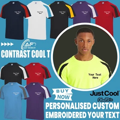 Personalised Custom Embroidered Just Cool Awdis Contrast cool T-shirt Casual - Image 1 of 4