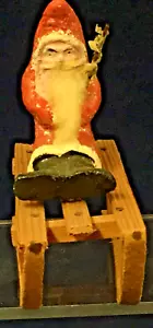 Antiguo Papá Noel Belsnickle de 1920 rojo en trineo papel maché con árbol de papel B122 - Imagen 1 de 8