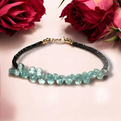 Натуральный черный шпинель и апатит укладки браслет твердое 14K желтое золото - Изображение 1 из 4