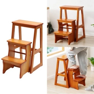 3-Step Folding Library Ladder Chair Multifunctional Step Ladder Display Stand - Image 1 of 4