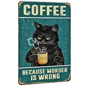"Vintage Coffee Black Cat Metal Wall Decor Sign 9x11.8" Retro Kitchen Art" - Picture 1 of 9