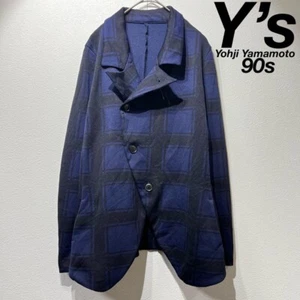 Y's Yohji Yamamoto 90s Blazer Irregular Check Tailored Jacket Shrunken Women's - Picture 1 of 8