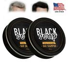 2× Men's Grey Coverage Bar Shampoo Hair Darkening Black Soap for Grey Hair Cover