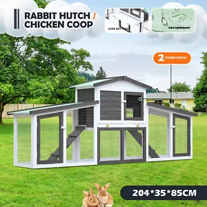 Rabbit Hutch 2 Storey Chicken Hutches Ferret Coop Guinea Pig Run Wooden Cage - Picture 1 of 12