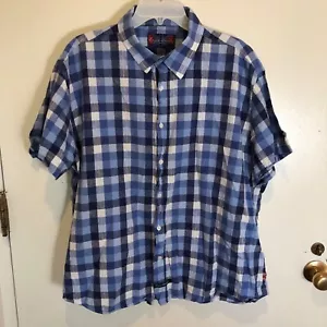 English Laundry Mens XXL Short Sleeve Button-Front Blue White Plaid Shirt - Picture 1 of 8