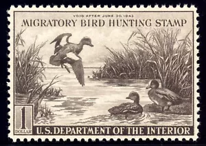 US RW9 $1 Hunting Permit Stamp 1942 Baldpates PSAG grade 85 NH - Picture 1 of 3