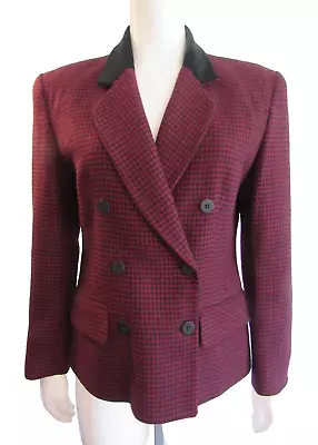 jones new york petite double breasted blazer red/black houndstooth wool 10P - Image 1 of 4