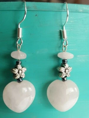 Handmade in USA. Lovely! Beautiful Heart shape Jade earrings - FREE SHIPPING! - Image 1 of 3