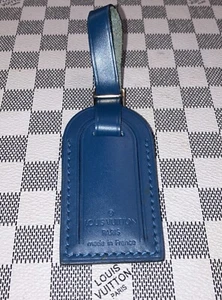 Authentic Louis Vuitton small Blue W/ Gold Hardware leather name tag. - Picture 1 of 7