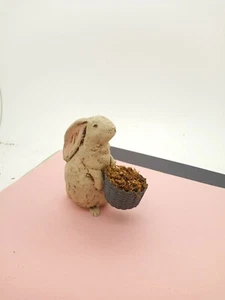 Vintage Rare Bunny Rabbit W Basket Figurine Spring House Collection 1984 Signed - Picture 1 of 5