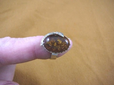 (PR-7-9) ANILLO NARANJA ÁMBAR ovalado Polonia .925 PLATA ESTERLINA diseño hoja talla 7 Foto 1 de 2