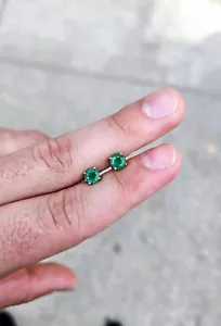 Green Emerald 6mm Natural Round Stud Earrings 14k Yellow Gold Screw Back - Picture 1 of 6