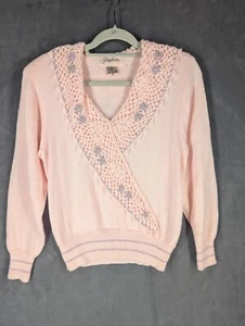Vintage 80s Jaclyn Smith Pink Sweater Kawaii Granny Cottage Core Size M - Picture 1 of 9