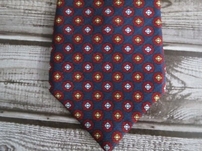 Corbata de cuello clásica J Press hecha a mano en Inglaterra azul marino geométrica seda Foto 1 de 4