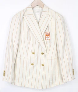 SUISTUDIO Parker Women's Blazer UK16S Off-White Striped Linen Cotton Blend - Picture 1 of 11