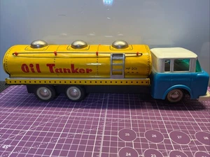 Vintage Tin Friction Oil Tanker Toy Truck - MF 201 - Large 14" - Picture 1 of 7
