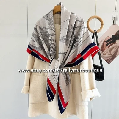 Sallys 70% Cashmere & 30% Silk Wrap Scarf Aztec Print Double Face Shawl 53" - Image 1 of 4