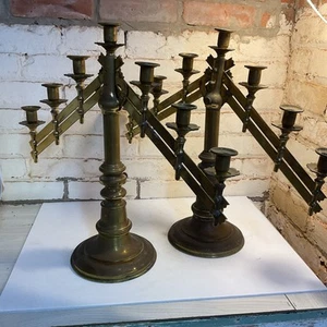 Pair of Antique 7 Light Brass Candelabra, Adjustable Arms - Church Altar - D2 - Picture 1 of 13