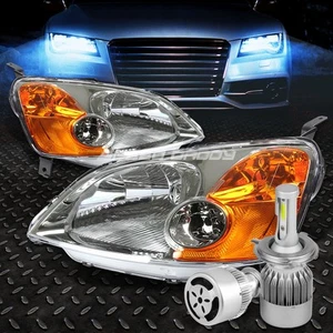 CHROME HOUSING HEADLIGHT AMBER CORNER+WHITE LED H4 HID W/FAN FOR 01-03 CIVIC EM - Picture 1 of 9