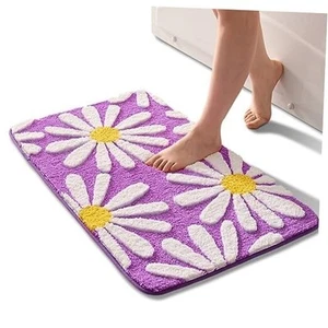 Purple Bathroom Rugs Cute Daisy Bath Mat White and Yellow Flower Decor Rug - Picture 1 of 7