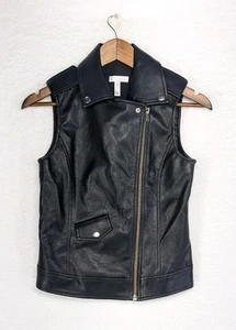 Leith Faux Leather Black Moto Vest Assymetrical Zip Up XS - Picture 1 of 6