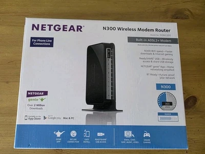 NETGEAR N300 Wireless Modem Router Built-in ADSL2+Modem DGN2200 Black. - Image 1 of 4
