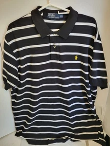 Polo Ralph Lauren Men's 2XL Black Knit Cotton Striped Short Sleeve Polo - Picture 1 of 7