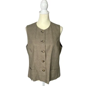 Ann Taylor Wool Blend Button Front Academia Plaid Vest Women's Size 14 - Picture 1 of 15